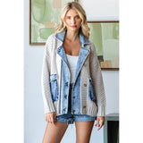Knit Body Denim Layerd Jacket: Cream / Denim / L