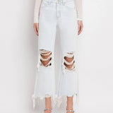 90'S VINTAGE SUPER HIGH RISE CROP FLARE JEANS V2471: NASHVILLE MOON / 29