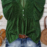 V-neck Button Pleated Top: Red / S