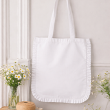 White Canvas Ruffle Tote | Tote Bags | Cotton Canvas Totes