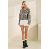 Leopard Denim jacket with back contrast: FLORAL SEQUINS / M