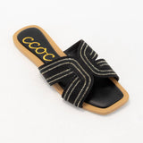 MARISA H-SHAPED UNIQUE ZIPPER LINE DESIGN SANDAL: CHAMPAGNE / 7.5