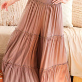 Maxi Tiered  Wide Leg Beach Palazzo Pants VP73052: Mocha / L