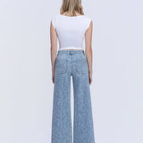 HIGH RISE MEDIUM LIGHT FLORAL PRINT WIDE LEG JEANS T7335FPR: FLORAL PRINT / 26