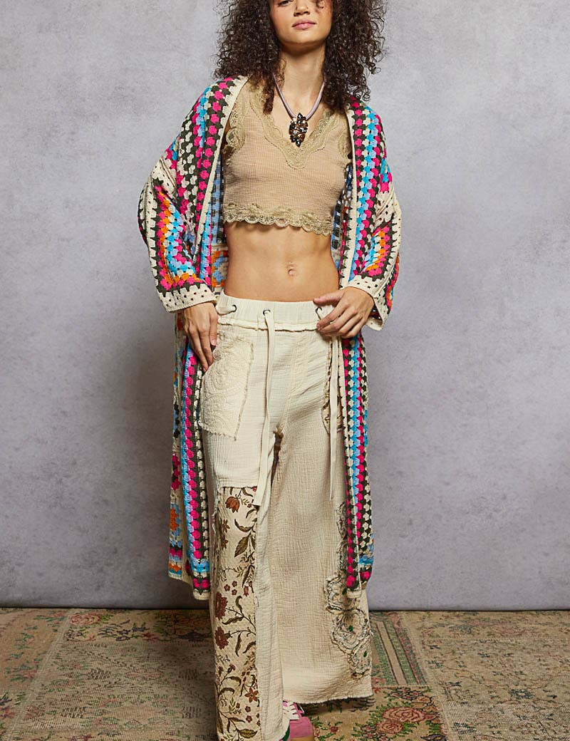 Long Sleeve Crochet Various Colors Cardigan: MULTI / Os