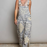 Crochet Contrast Patch Detail Chest Pocket Woven Overalls