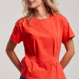 Pleated Waist Cotton Spandex Everyday Tee