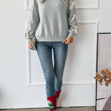 Crew Neck Pullover Top 3D Bowknot Trim Loose Sweatshirts: Red / 100%polyester / XL