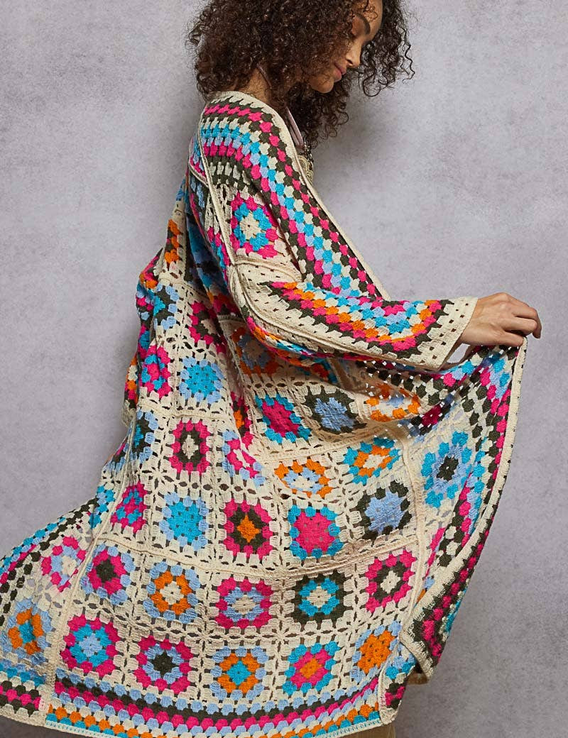 Long Sleeve Crochet Various Colors Cardigan: MULTI / Os