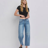 HIGH RISE DART STRUCTURED FIT BARREL LEG JEANS T6514: TINGLE / 28