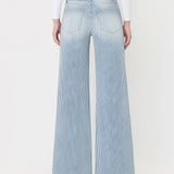 HIGH RISE WAIST TIE STRIPED WIDE LEG JEANS V3838STR: STRIPE / 25