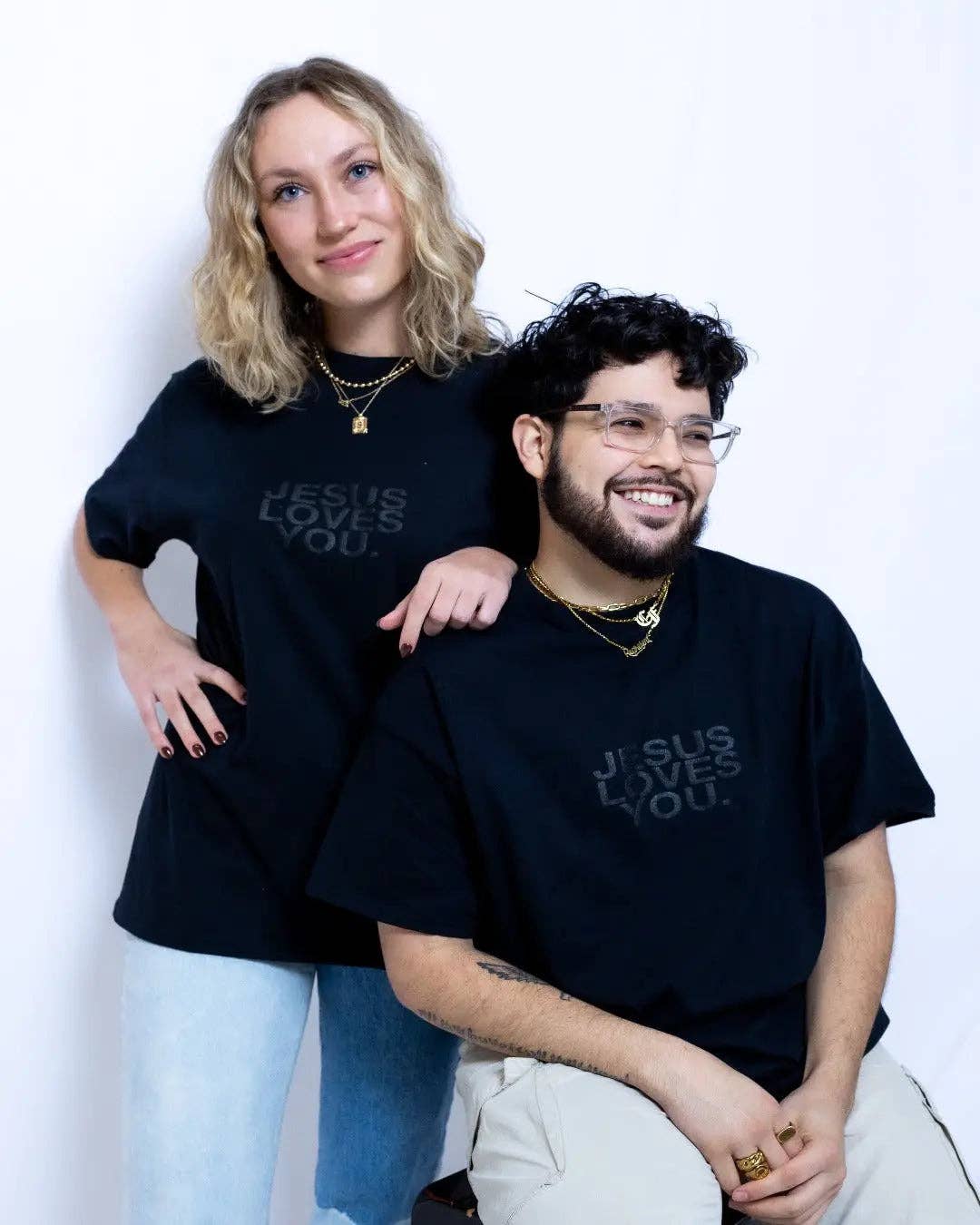 3-D Puff Print Black on Black Logo Tee: M