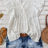 V-neck Button Pleated Top: Red / XL