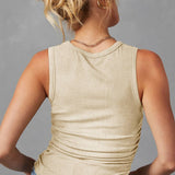 Women's  Plain Ruched Side Slim Tank Top: Apricot Pink / 95%Polyester+5%Elastane / M