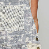 Crochet Contrast Patch Detail Chest Pocket Woven Overalls