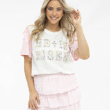 Pearl "He is Risen" on White Princess Top: White / XS