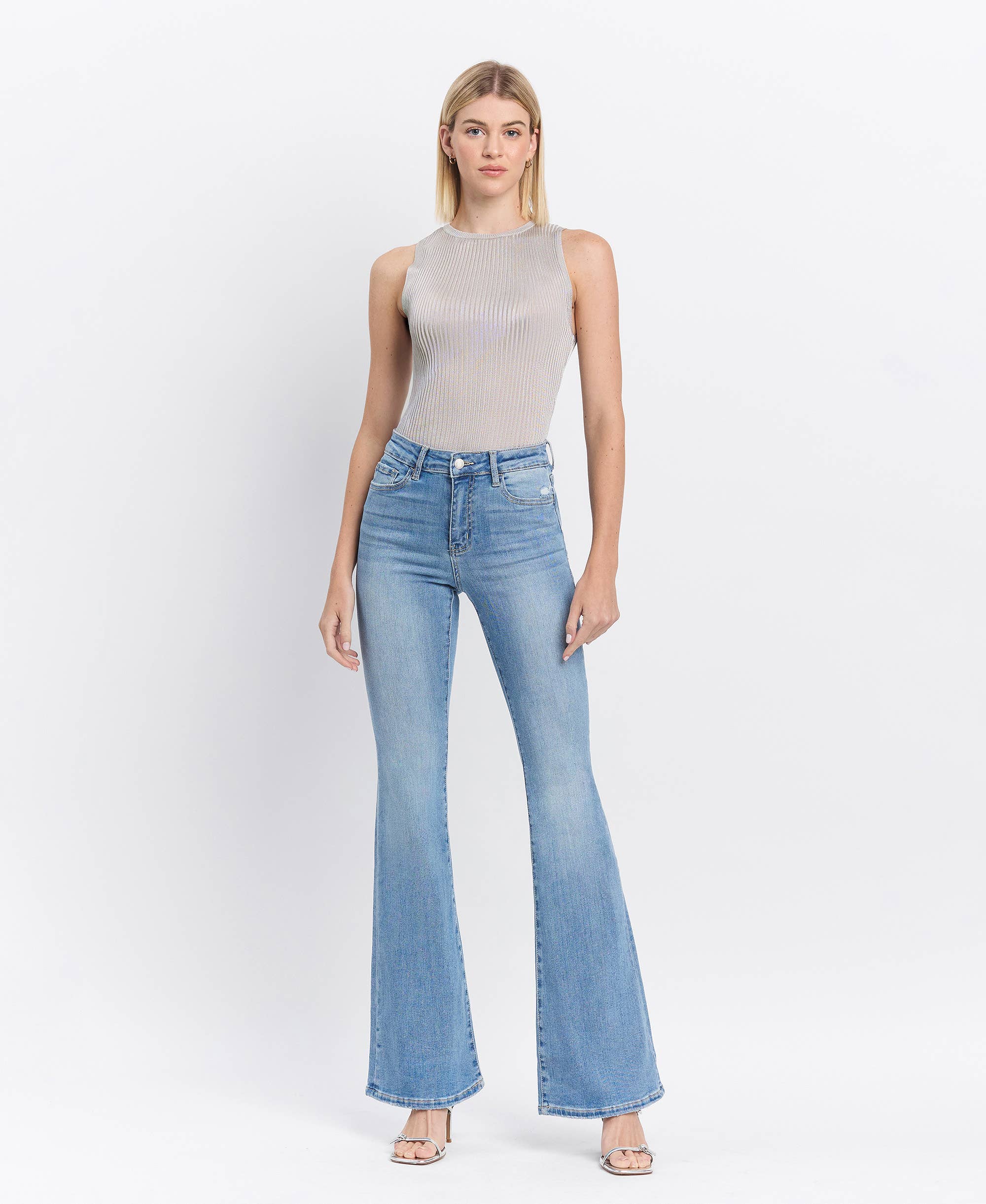 HIGH RISE LONG FLARE JEANS V2812: JUST FINE / 30
