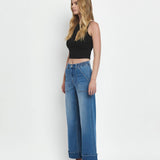 HIGH RISE DOUBLE CUFFED BAGGY WIDE JEANS V3589: ENVIABLY / 30
