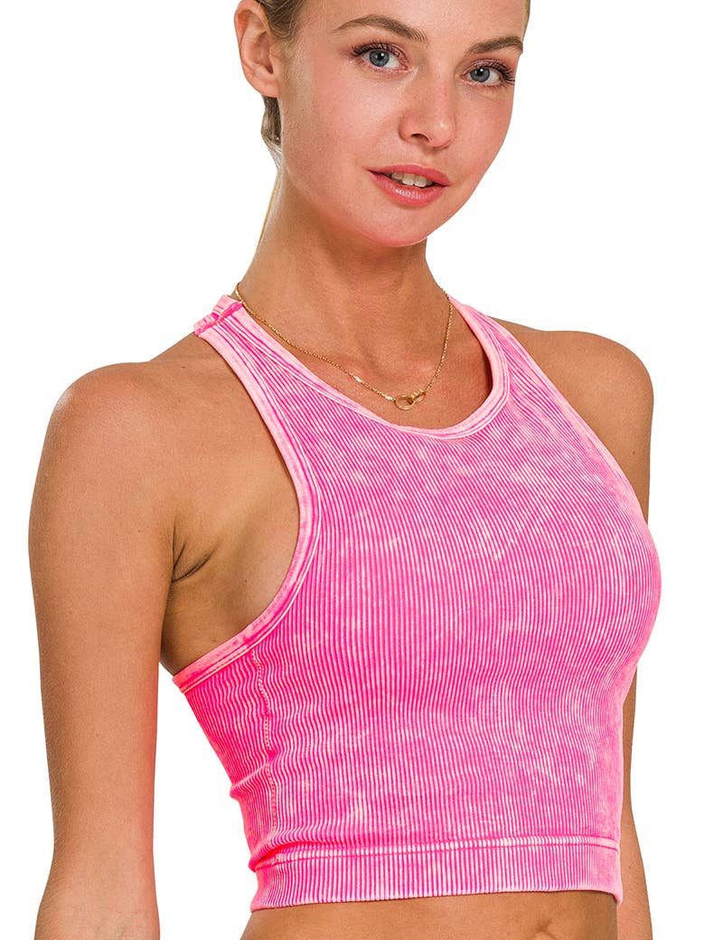 `.0802 Premium Washed Seamless High-neck Crop Tank SI-25526: DEEP CAMEL-162189 / S/M