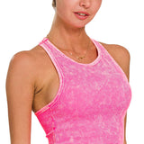 `.0802 Premium Washed Seamless High-neck Crop Tank SI-25526: K GREEN-162190 / S/M