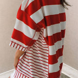Stripe Sequin Bow Patriotic Half Sleeve Top L