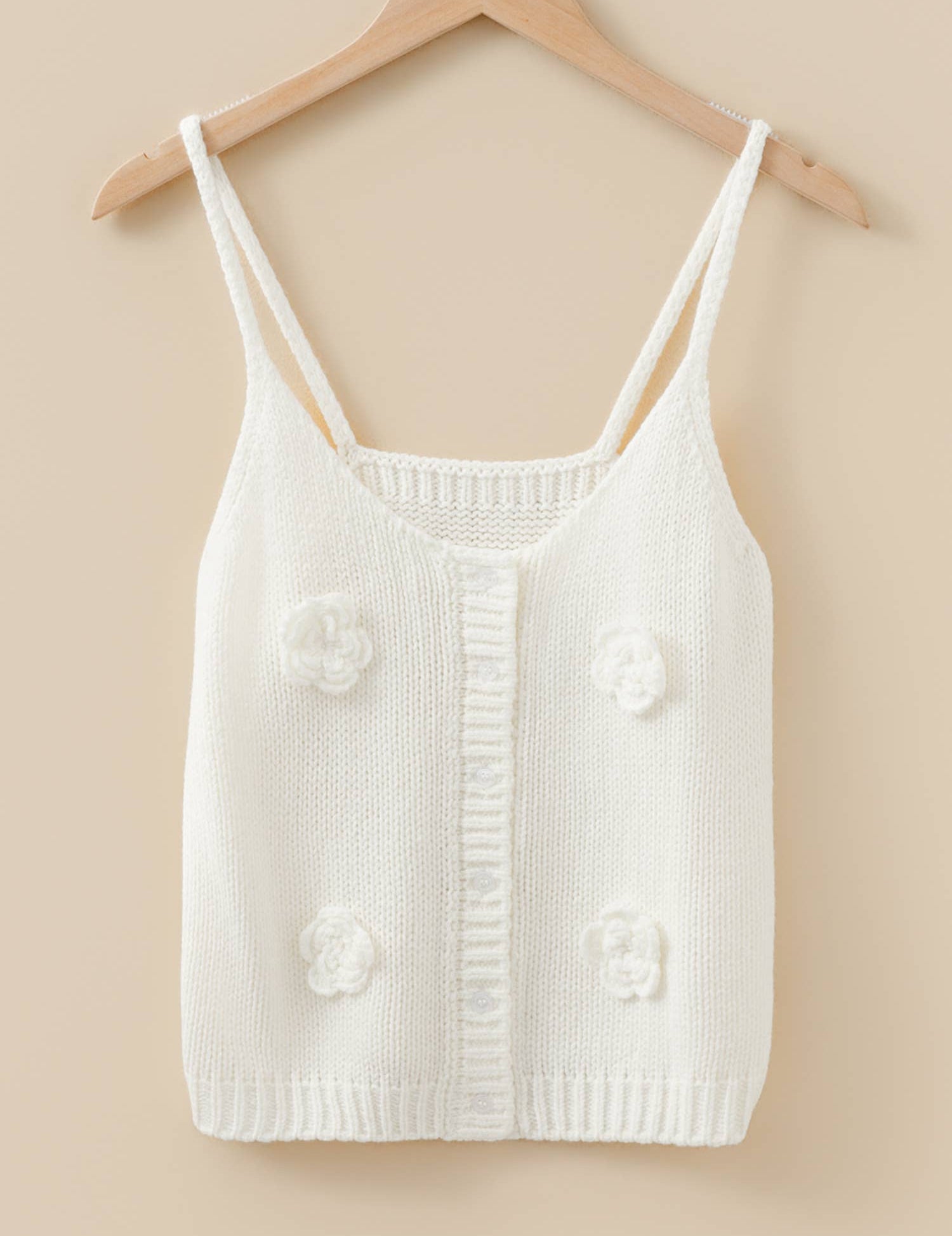 3D Floral Spaghetti Straps Sweater Vest (S-XL): White / Missy / L