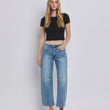 HIGH RISE DART STRUCTURED FIT BARREL LEG JEANS T6514: TINGLE / 29
