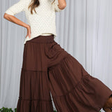Maxi Tiered  Wide Leg Beach Palazzo Pants VP73052: Mocha / S