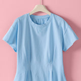 Pleated Waist Cotton Spandex Everyday Tee