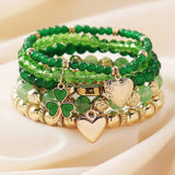 Green 5pcs St Patrick Lucky Beading Heart Charm Bracelets Set: Green / 100%PMMA / ONE SIZE
