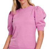 ,,..SI-25003 Viscose Puff Short Sleeve Sweater: H BEIGE-170996 / S