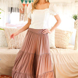 Maxi Tiered  Wide Leg Beach Palazzo Pants VP73052: Mocha / S