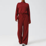 Women Casual Sporty Set: Half Zip Pullover + Wide Leg Pants