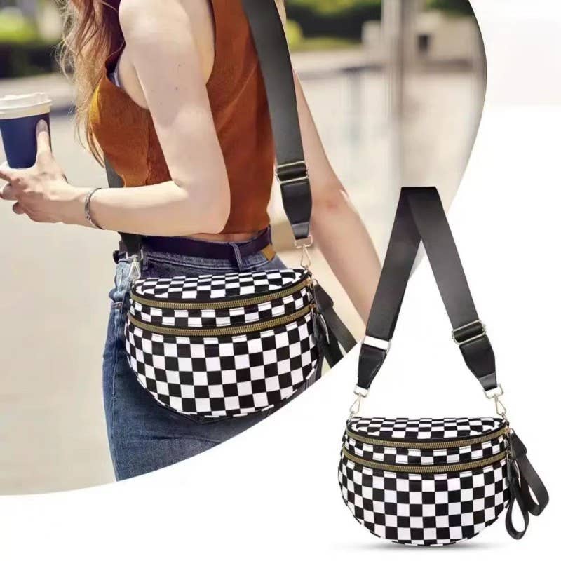 CROSSBODY ZIPPER REMOVAL STRAP SLING BUM BAG | 40P593: Black Solid