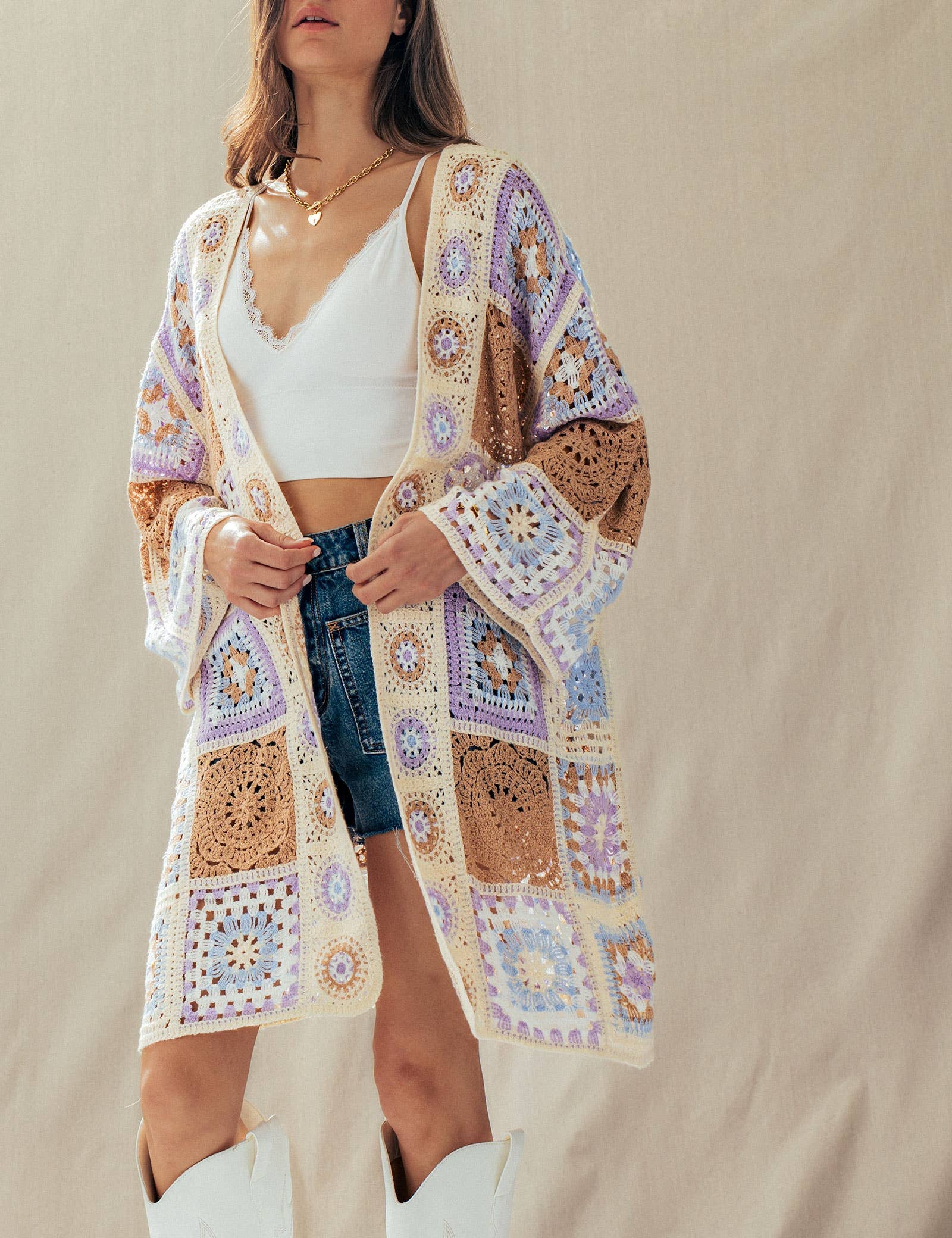 Granny Square Crochet Patchwork Duster Cardigan
