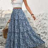 Floral Belt With Three-layer Splicing Skirt: Blue / XL