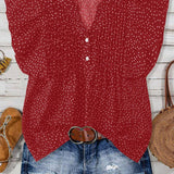 V-neck Button Pleated Top: Red / L