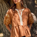 Solid Airflow Peplum Blouse : Mocha / L