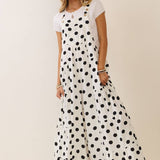 Polka Dot Sling Maxi Jumpsuit: Navy White / S