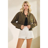 Sequins Contrast Jacket: Tan / M
