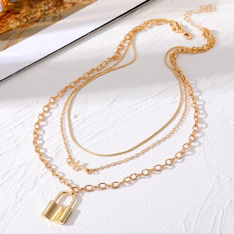 18K STAINLESS STEEL TARNISH FREE LAYERED NECKLACE | 40NK371: Gold