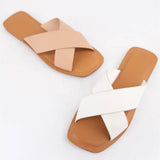 Cross Strap Slide Sandals Minimal Leather Flat Slide