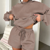Basic pocket hoodie &  drawstring short set outfits