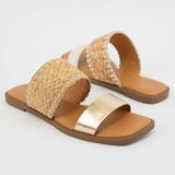 LYSETT BOLD DOUBLE STRAP SQUARE-TOE SLIP-ON SANDAL: BONE