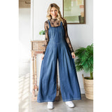 Pleated Denim Overall with Pockets