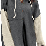 Contrast Button Down Hooded Sweatshirt Jacket