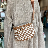 Birdie Saddle Checkered Crossbody Bag: Pink Checkered