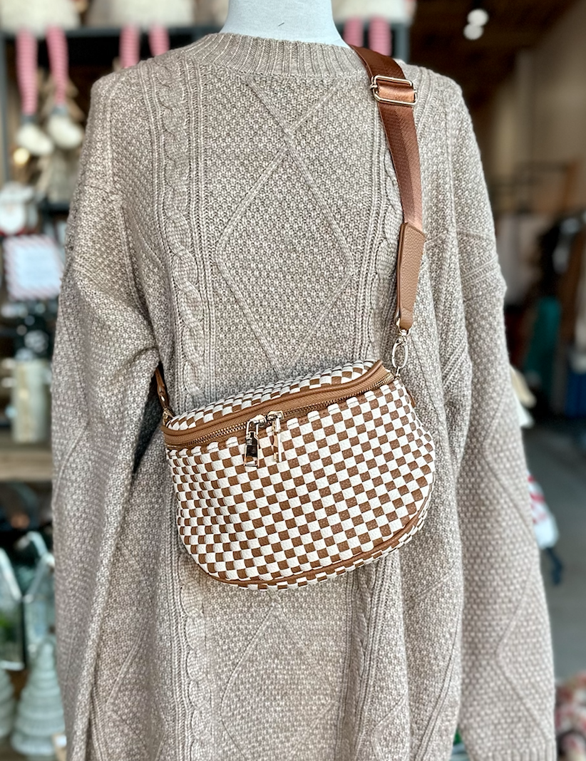 Birdie Saddle Checkered Crossbody Bag: Blue Checkered
