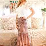 Maxi Tiered  Wide Leg Beach Palazzo Pants VP73052: Mocha / L