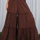 Maxi Tiered  Wide Leg Beach Palazzo Pants VP73052: Mocha / M